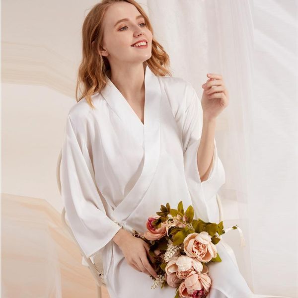 

women's sleepwear high-end three quarter robes summer white satin bathrobe plus size dressing gown thin cute simple long kimono loose s, Black;red