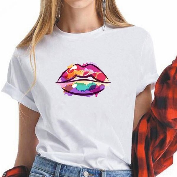 

cjwr creative lip print crew neck short sleeve -shirt - women's creative lip print crew neck short sleeve - t-women's shirt t-sh, White