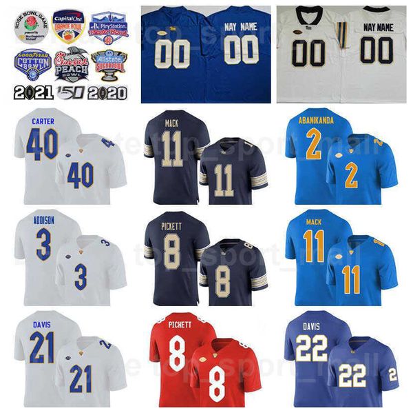 

ncaa college football pittsburgh panthers jersey men university 8 kenny pickett 2 israel abanikanda 22 vincent davis 21 aj 40 daniel carter, Black