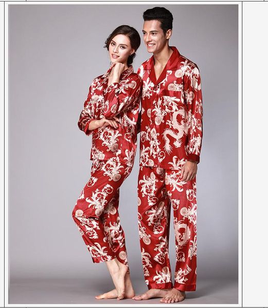 

autumn spring couple pajamas men women satin silk pajama pants sets blue long-sleeved pyjama lounge sets lovers sleepwear, Black;brown