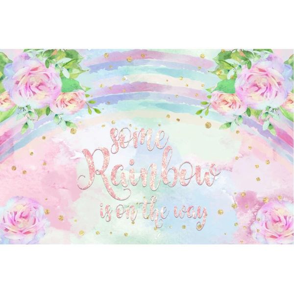 

party decoration happy birthday backdrop rainbow is on the way pography background cartoon pink flower decor po booth studio props