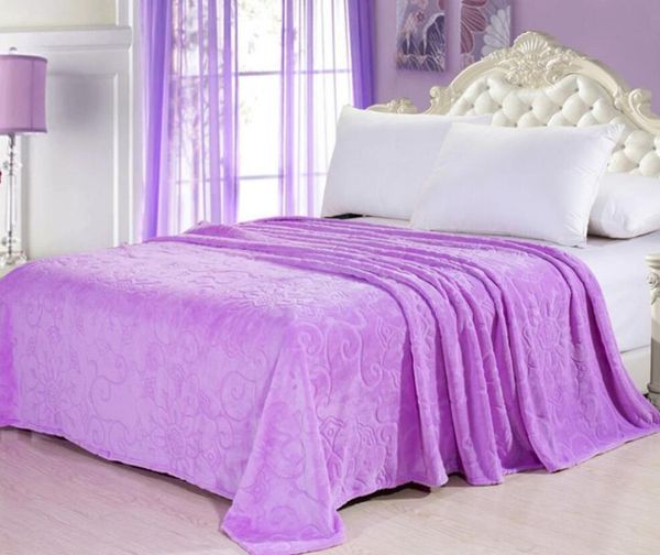 

blankets purple coral fleece bedding blanket on the bed/sofa solid color embossed throw warm soft baby bed sheet wash machanical