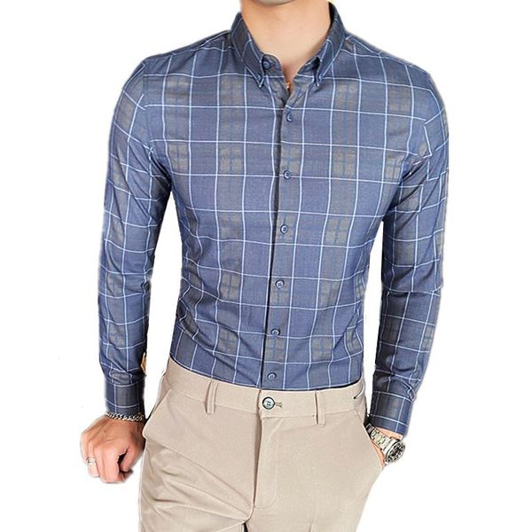 

men's casual shirts 2021 spring autumn fashion business plaid shirt / male slim fit long sleeve blouses, White;black