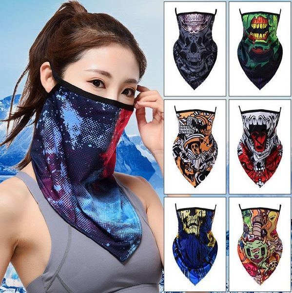 

scarves silk scarf triangle bandana face mask shield hanging ear breathable quick-dry skull headband tube neck gaiter cover men girl, Blue;gray