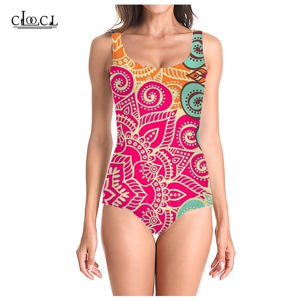 

cloocl colorful summer bohemian tribal totem 3d printed women sleeveless swimsuit casual fashion swimsuits beach one piece swimwear, White;black