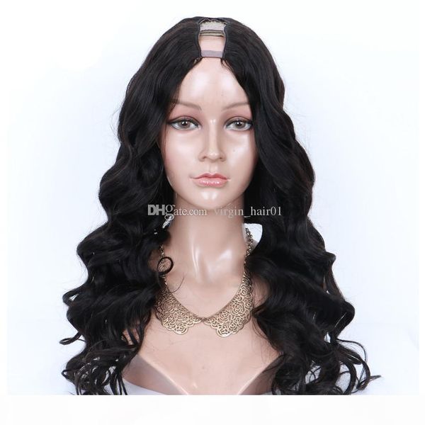 

virgin hair body wave middle part u part human hair wigs for black women brazilian remy hair 10-22 inches lace wigs, Black;brown