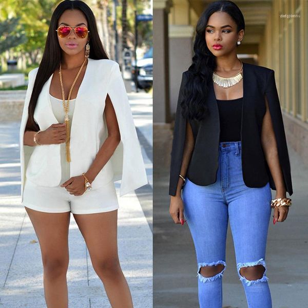 

women's suits & blazers black white split blazer long sleeve lapel cape coat casual poncho jacket cloak women suit1, White;black