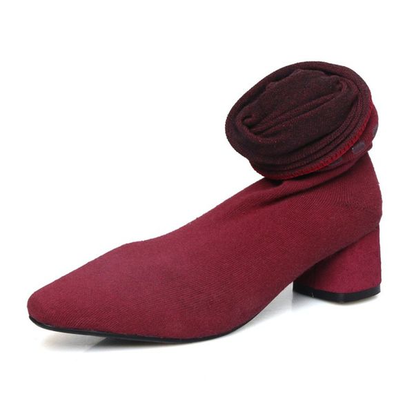 

2021 new knitted or crocheted wool tpr soles simple square-headed boots thick heel fashion women's shoes dczw, Black