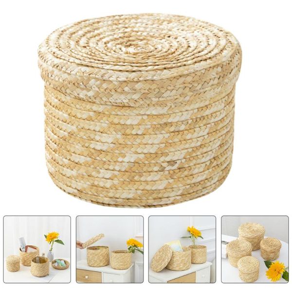 

storage baskets 1pc wheat-straw bin round woven basket for flowers fruit