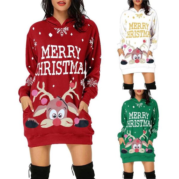 

women's hoodies & sweatshirts in stock christmas 2021 women fashion hoodie bag hip pocket print dress festival clothing robe femme#8, Black