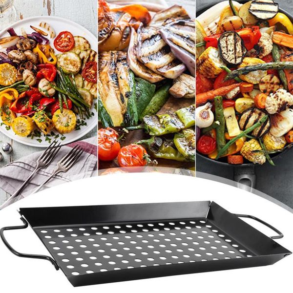 

tools & accessories grill er bbq grilling pans- non-stick barbecue trays stainless steel handles for vegetables seafood