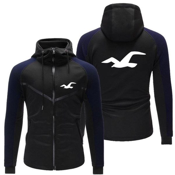 

men's hoodies & sweatshirts 2021 hooded american brand seagull print custom made spliced man hoodie zipper jacket leisure high street m, Black