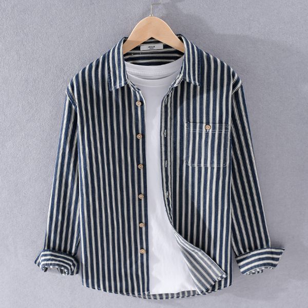 

2021 new long sleeve striped cotton shirts brand casual for men fashion comfortable shirt mens camiseta overhemd f6ut, White;black