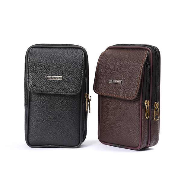 

multi-function phone coin card travel fashion cow leather outdoor waist wear-resistant bags, Red;black