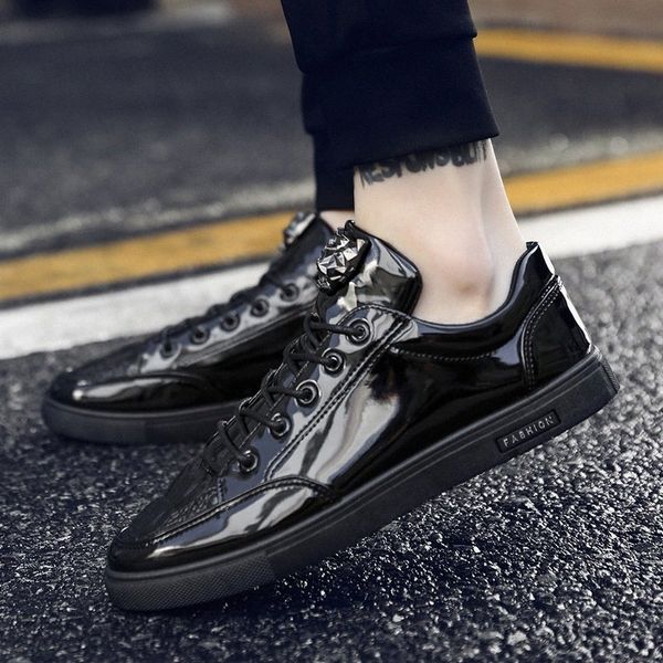 

new cool casual shoes for rubber flats shoes men casual men sneakers bright black fashion pu leather v5hj#