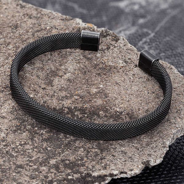 

men vintage black bangle stainless steel cuban cuff bracelets hand wristband fashion jewelry friends gifts wholesale accessories q0719