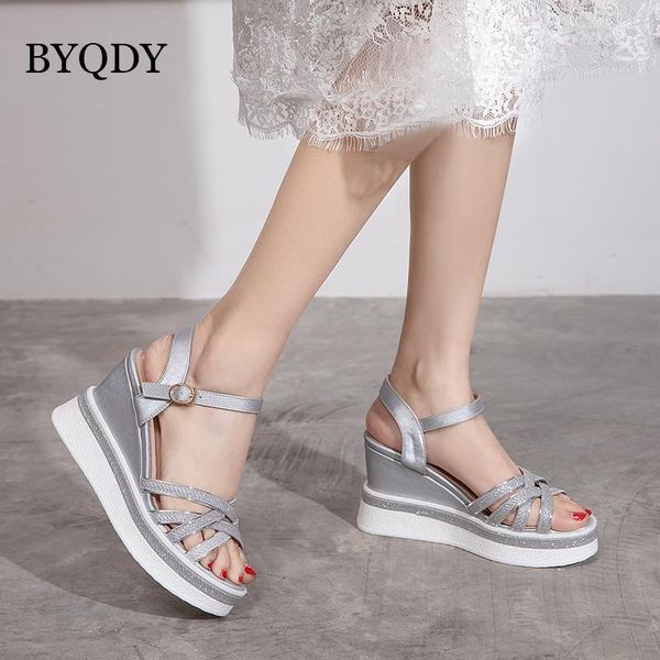 

dress shoes byqdy ankle strap high heels sandals woman platform gladiator 8.5cm height summer for beach footwear, Black