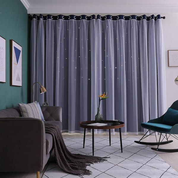 

curtain & drapes 1pc hollow-out fashion blackout stylish window for home living room bedroom - blue (200x100cm, perforate