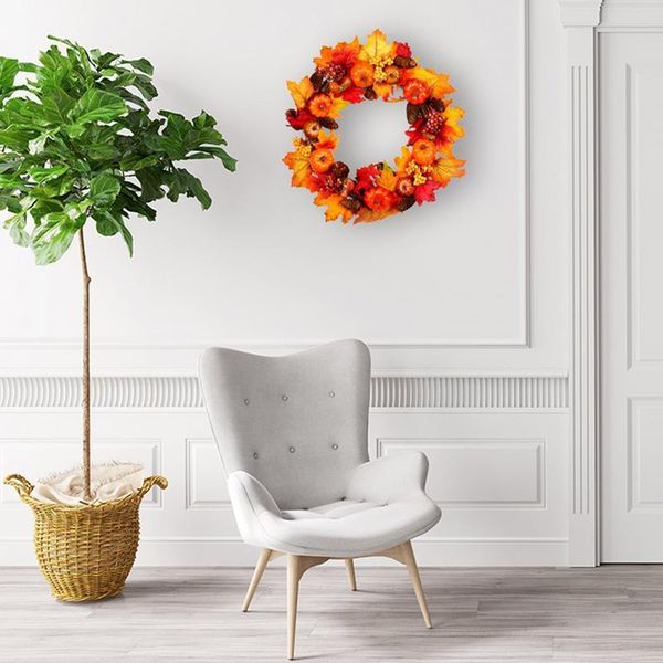 

decorative flowers & wreaths halloween wreath maple artificial pumpkin autumn door front home decor easter decoration