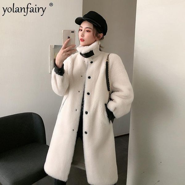

real fur coat 100% wool women coat long winter clothes women fur jacket fashion 2021 casaco feminino inverno 19811 pph1088, Black