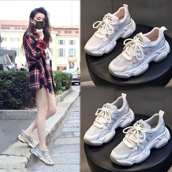 

leather women's shoes 2021 type of film bottom summer casual sports dad's large thick soled children's, Black;white