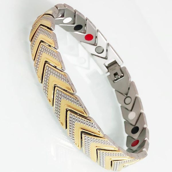 

link, chain men's quality golden 316l stainless steel wrist bracelets energy health care 4 in 1 magnetic bangles hand women's jewe, Black