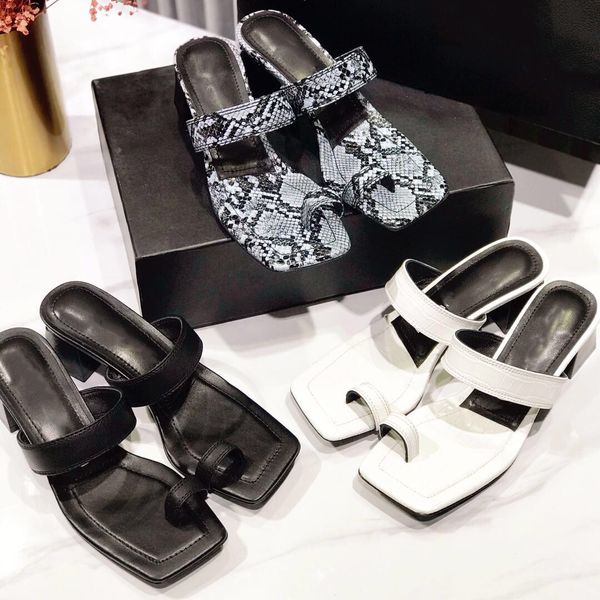 

sandal summer flip flops fashion snake print leather outsole thick heel slippers designer sandals size 35-40 xx-0290, Black