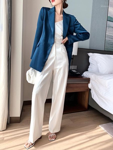 

women's suits & blazers blue blazer for women spring autumn trendy n style luxury satin suit jacket ol work coat female outerwear, White;black
