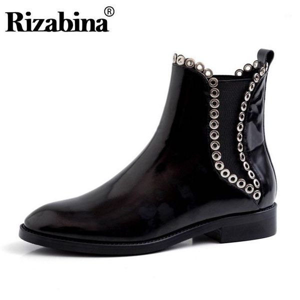 

boots rizabina comfortable woman real leather metal ankle winter autumn black casual shoes botas size 34-401