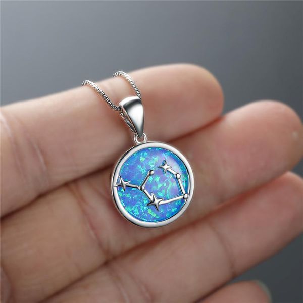 

pendant necklaces cute twelve constellations birthday necklace charm female blue opal boho silver color chain for women