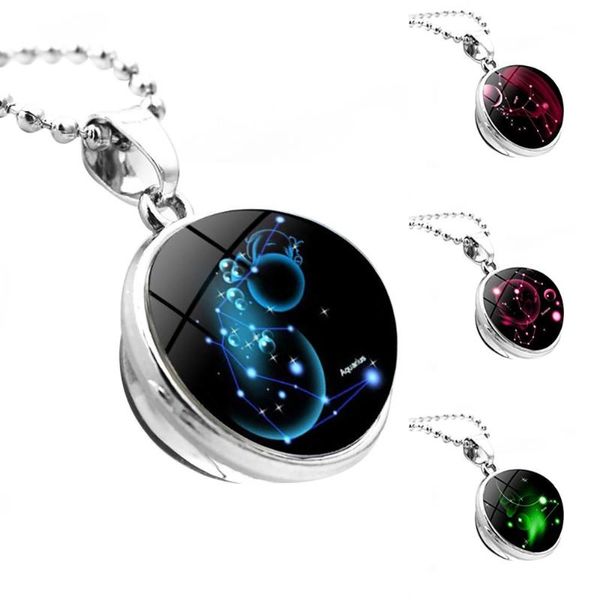 

pendant necklaces 12 constellation glass sphere chain necklace jewelry, Silver