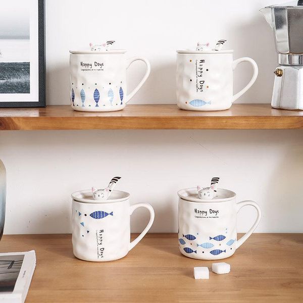 

mugs japanese style cute cat cartoon creative female ceramic mug with lid