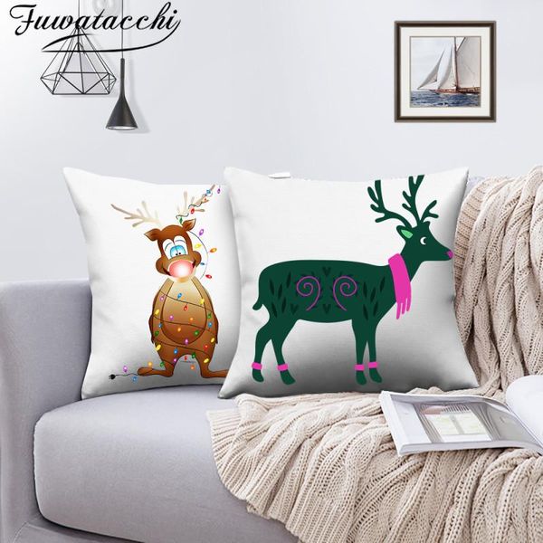 

cushion/decorative pillow fuwatacchi christmas deer cushion cover xmas gift home decoration for sofa chair decor pillowcases funda cojin