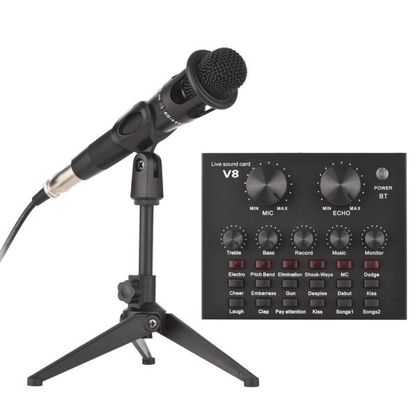 

sound cards v8 external live card microphone set mini mixer board for streaming karaoke singing recording bt connection