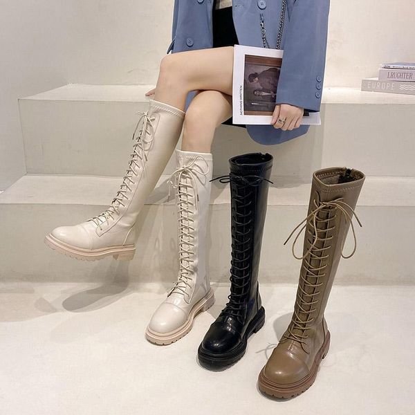 

boots shoes fashion woman boots-women winter footwear thigh high heels round toe punk 2021 lolita ladies low aut, Black