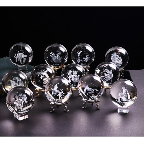 

60 mm 3d zodiac sign star crystal ball laser engraved glass sphere crystal craft home decor birthday gift ornament