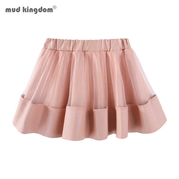 

mudkingdom girls skirts baby girl pu faux leather mesh patchwork skirt autumn clothes pink tutu pettiskirt 210615, Blue