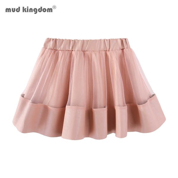 Mudkingdom Mädchen Röcke Baby Mädchen PU Kunstleder Mesh Patchwork Rock Herbst Kleidung Rosa Tutu Pettiskirt 210615