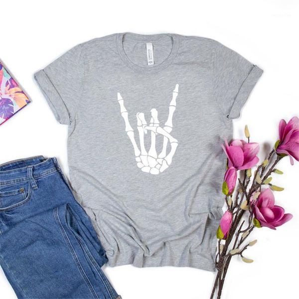 

women's t-shirt skeleton peace sign shirt hand causal tee funny women clothes graphic harajuku short sleeve top, White