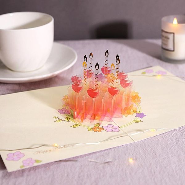 

1pcs crystal cake 3d three-dimensional greeting card birthday greeting card for kids lover birthday cake foldable
