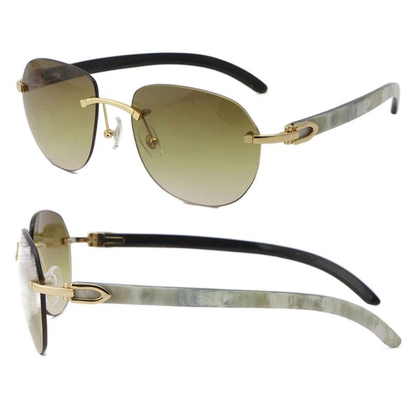 Homem Mulher Molduras Rimless T8300829 Branco Preto Búfalo Horn Óculos De Sol Mulheres Homens Grandes Óculos De Sol ao Ar Livre Condução De Moda Acessórios Tamanho: 54-18-140mm