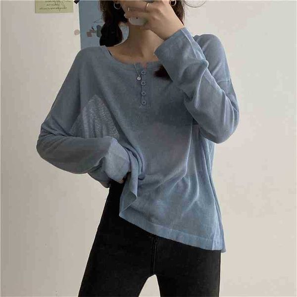 

summer thin sunscreen minimalist solid streetwear fashion chic all match loose women knitted sweaters 210525, White;black