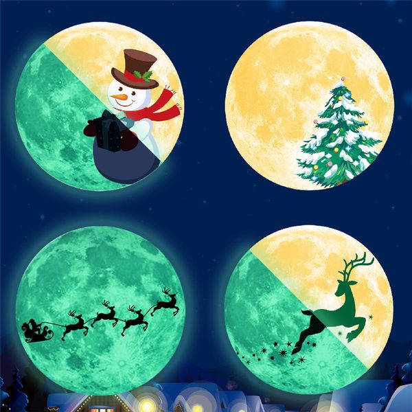 

30cm christmas luminous stickers snowman deer pine fluorescent xmas wall sticker merry christmas dhl ing
