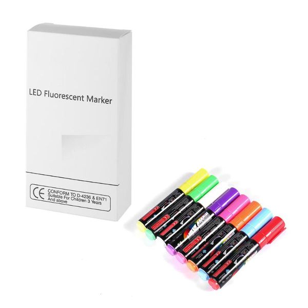 

highlighters 8 colors/box 6/8/10mm highlighter fluorescent liquid chalk marker pen for led writing menu board glass window sign, Black;red