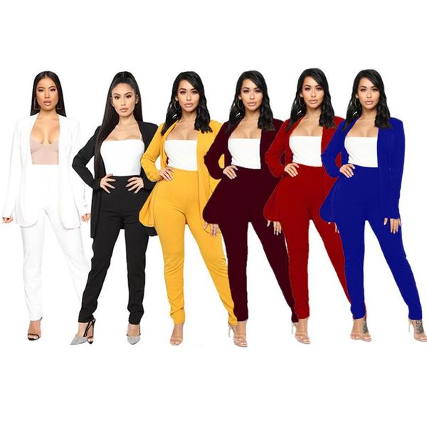 

women's two piece pants 2021 clothing fashion popite solid color suit foreign trade long sleeve trousers casual wear two-piece set wome, White