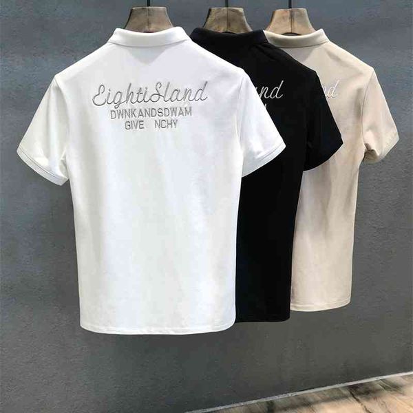 

foreign letter embroidery net red ins tide brand casual polo shirt lapel short sleeve t-shirt men's trend, White;black