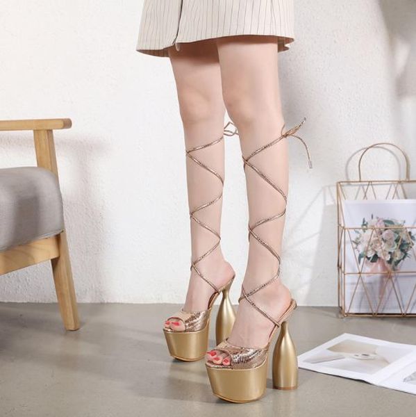 

dress shoes waterproof platform high-heeled women's sandals 2121 style profiled heel 17cm female word with hate sky high, Black