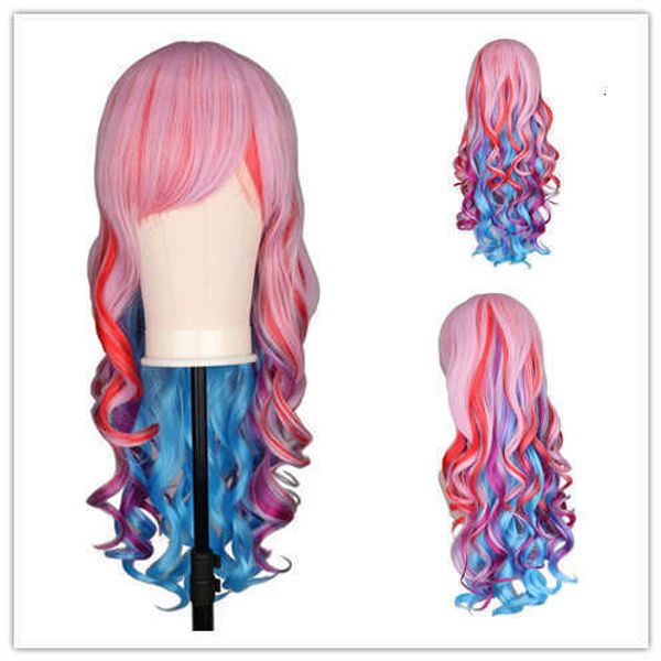 

rainbow wig colorful gradient ice cream rose net, Black
