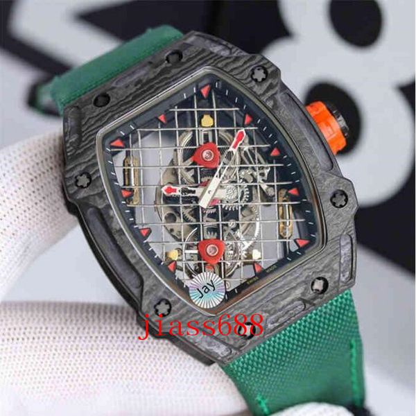 

zy men's watch rm27-04 equipped with automatic mechanical movement hollow design steel cable grid dial barrel case rubber strap waterpr, Slivery;brown