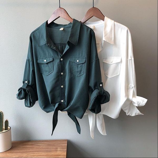 

women blouses 2021 fashion retro style three quater sleeve office shirt blouse shirt casual white blusas femininas